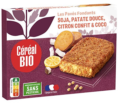 Céréal Bio Pavés Fondants Patate Douce Citron Coco – Pavés Végétaux Bio au Soja, Patate Douce & Coco – Végan, Exotique, Prêt en 5 Min – 200g (2x100g)