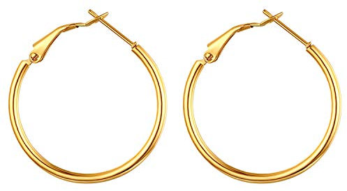 JewelryWe Schmuck Creolen Damen Edelstahl Hochglanz Poliert Große Ring Ohrringe Ohrhänger Ohrstecker Ohr-Piercings für Frauen Mädchen Gold- Durchmesser: 30 mm