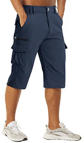 MAGCOMSEN 3/4 Hose Herren Kurz Cargohose Quick Dry Leichte Freizeitshorts Männer Sport Dreiviertel Hosen Stretch Outdoor Radhose für Jagd Angeln Trekking Dunkelblau 36