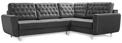 Robin Linda Ecksofa mit Schlaffunktion 2X Bettkasten Kissen Sofa L-Form Schlafsofa Freistehende Eckcouch Schlafcouch Wohnzimmermöbel Wohnlandschaft Rechts Anthracite