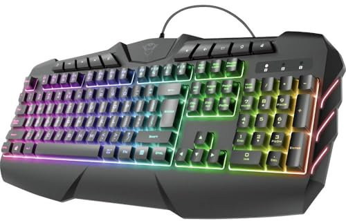 Trust Gaming GXT 881 Odyss Halbmechanische LED Gaming Tastatur, Deutsches QWERTZ Layout, Beleuchtete Tastatur, 6 Verschiedenen Lichtmodi, Anti-Ghosting, USB Plug & Play, PC/Laptop - Schwarz