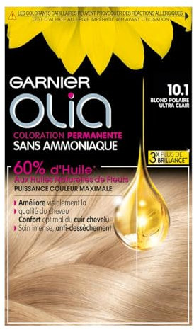 Garnier Olia - Tinte permanente para el pelo, sin amoniaco, con aceites florales naturales, color cirubio polar ultra claro (10,1)
