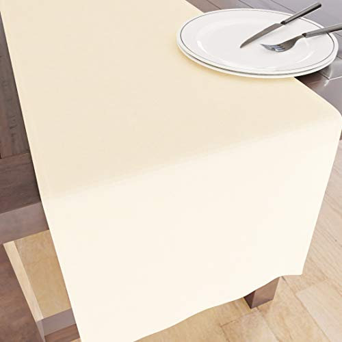 Encasa XO Runner da tavola Dimensioni 32x183 cm | Tessuto in tela di cotone | Tinta unita Naturale intenso | Lavabile in lavatrice e resistente