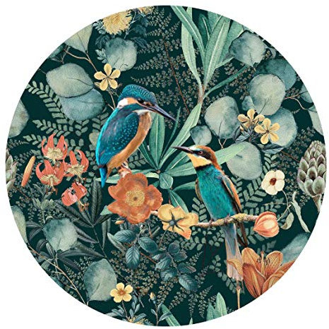 Runde Tapete selbstklebend Blumenparadies Eisvogel und Kolibri 50x50cm
