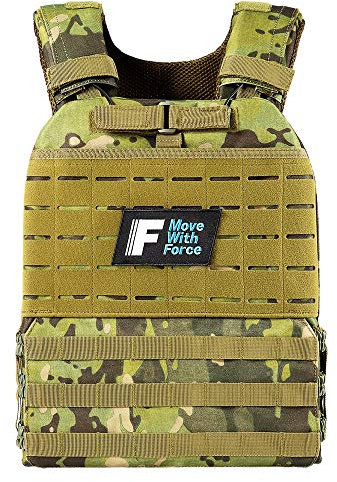 Force Fitness Weighted Vest for Men and Women with Ultra-Durable and Adjustable Straps - Weight Vest for Cardio, Walking, Running, Strength Training, & Calisthenics (20kg, Green Camo)