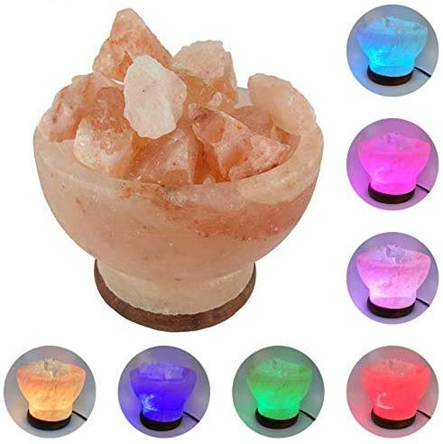 H HANSEL HOME Lámpara de Sal del Himalaya Usb Led Cambia de Color Continuo Totalmente Natural - Cuenco