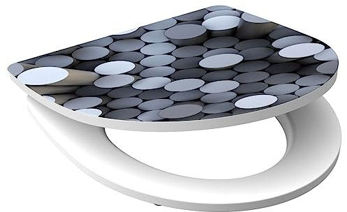 Schütte WC-Sitz ROUND DIPS mit Absenkautomatik, Hochglanz-Toilettendeckel mit Motiv und Schnellverschluss für die Reinigung, Duroplast Klodeckel (max. Belastung der Klobrille 150 kg), Grau
