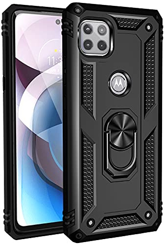 BestST Hülle für Motorola Moto G 5G/One 5G Ace + schutzfolie,Handyhülle für Moto G 5G/One 5G Ace Cover,Armor Stoßfest TPU PC Schutzhülle Ringhalter Handytasche Case,Schwarz