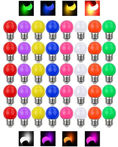 V-TOO LED 40 Pack Coloured Light Bulb E27 Screw Cap 3W Multi Colour LED Light Bulbs Mood Ambiance Lighting for Home Decoration Patio Party Club Celebration Halloween Christmas Effect Lights