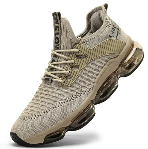 Men's Air Running Shoes Breathable Tennis Basketball Sneakers Gym Training Comfortable Fashion Shoes beige Size: 9.5