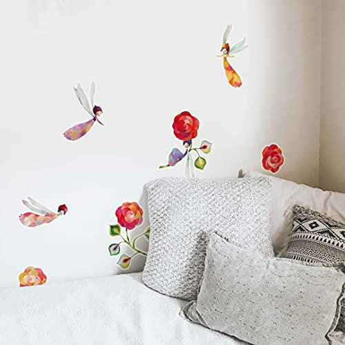 Rote Rosen Rosenzauber Fee Wandtattoo Kinderzimmer 30x28cm Wandsticker Küche selbstklebend Wand Boho Deko Aufkleber