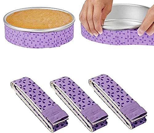 3 Stück Bake even Strips, Backstreifen, Bärentatzenform, Kuchenformstreifen, Saugfähige Kuchenstreifen aus dicker Baumwolle, für Home Kitchen Pfanne beim Backen (Lila)