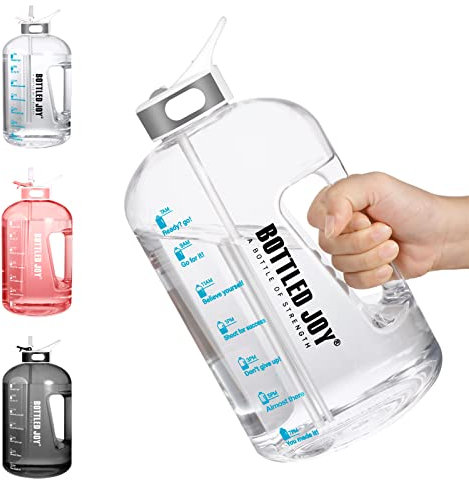 Acxilexy Bouteille d'eau Étanche, 1 Gallon/ 3.5L Bouteille d'eau de Sport avec Paille et Marqueur de Temps de Motivation, Sans BPA Grande Gourde pour Camping, Cyclisme, Randonnée, Voyager, Gym