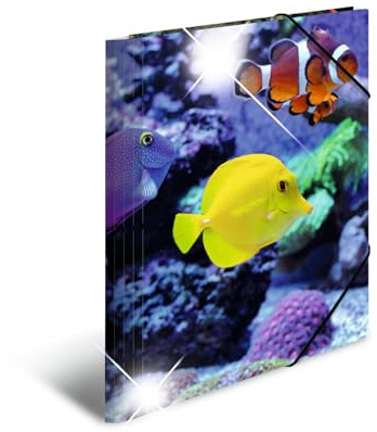 HERMA Sammelmappen A4 Fische Set, 3 Stück, Kinder Eckspanner-Mappen aus Kunststoff mit Tier Motiv, Hochglanz-Optik, Gummizug, Innenklappen und Innendruck für Jungen und Mädchen