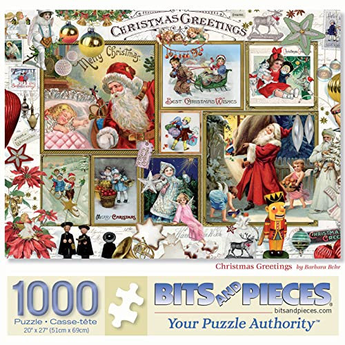 Bits and Pieces - 1000 Teile Puzzle für Erwachsene 50 x 68,6 cm – Weihnachtsgrüße – 1000 Stück Weihnachtsmann Elfen klassischer Nussknacker Kinder Puzzle von Künstlerin Barbara Behr
