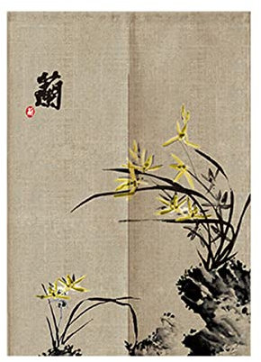 Hiseng Japanischer Gardinen Noren Tür Vorhang, Leinen Partition Türvorhang Restaurant Home Schlafzimmer Vorhang Wand Tapisserie, für die Heimtextilien Raumteiler (Orchideenmalerei,85x150cm)