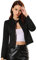 Allegra K Damen Faux Wildleder Jacke Stehkragen Reißverschluss Kurze Bikerjacke Schwarz L