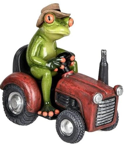 Udo Bremen wunderschöne Dekofigur Frosch auf rotem Traktor Bauernfrosch H.16 cm Froschhausen