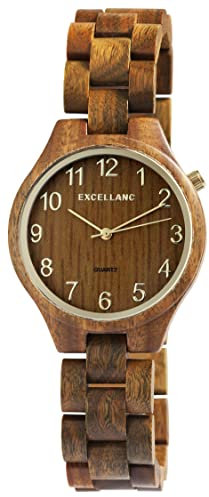 Excellanc Damen-Holzuhr Faltschließe Analog Quarz 1800236 (Grünholz)