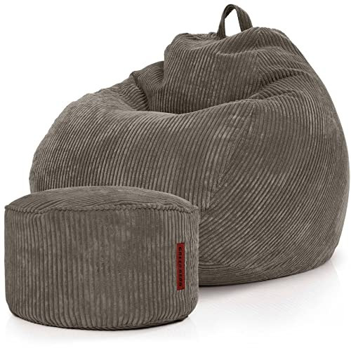 Green Bean® 2er Set Indoor XXL Sitzsack + Pouf mit EPS-Perlen Füllung - Fußhocker Fußkissen Hocker Bodenkissen Liegekissen Sitzkissen Lounge Chair - Anthrazit
