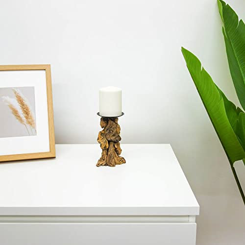 AquaOne Kerzenständer Amsterdam I Treibholz Natur Stumpenkerzen Ständer Größe M 15-17 cm Naturholz Rustikal I Holz Möbel Deko I Handarbeit Wurzel Unikat