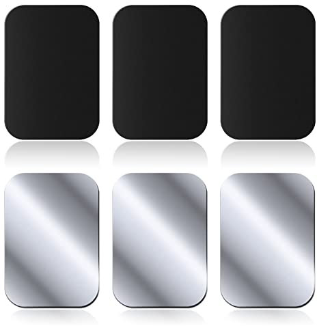 Rouclo Calamita per Cellulare Auto [6 Pezzi], Placche Metallo Universale Adesivo per Porta Cellulare Auto/Supporto Telefono Magnetico - 3 Argento e 3 Nero (Rettangolari)