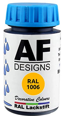 Alex Flittner Designs Stylo de retouche RAL 1006 jaune maïs satiné 50 ml pour bois, métal, meubles, salle de bains, peinture de retouche