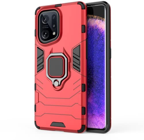 HONLEN Hülle Kompatibel für Oppo Find X5 Handyhülle, (6.55 Inches) [Stoßfeste][Kratzfest] Case mit 360 Grad Drehhalter Rüstung Schutz Cover Rot