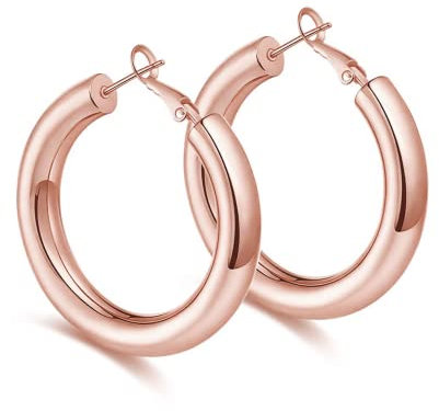 Rose Gold Hoop Earrings Thick Chunky Gold Earrings for Women Hypoallergenic Chunky Gold Hoop Earrings