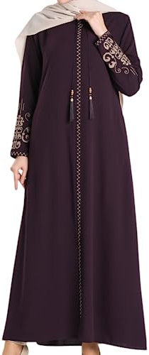 istanbul styles Abaya mit bestickten Ärmeln für Damen, langärmelig, bodenlang, türkisch-islamische Mode (DE/NL/SE/PL, Alphanumerisch, XXL, Regular, Regular, Lila)