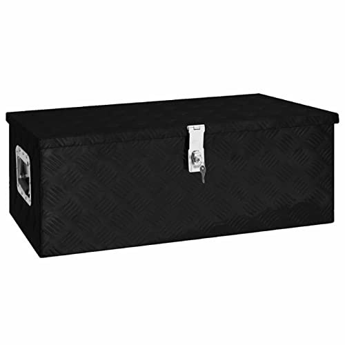 Aufbewahrungsbox, Chusui Abschließbare Box, Alu Box, Metal Box, Transportkiste, Werkzeugbox, Metallkiste, Alukiste, Schwarz 80x39x30 cm Aluminium