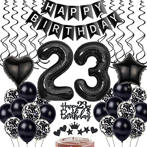 Schwarz 23. Geburtstag Dekoration, Luftballon 23. Geburtstag Deko, Schwarz Tortendeko 23 Jahre Mann, 23. Manner Frau, Deko 23. Ballons