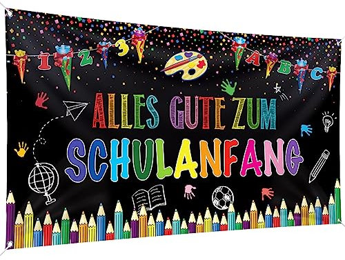 Alles Gute Zum Schulanfang Banner 200x110cm großes Banner für den ersten Schultag, Willkommen zurück in der Schule, Party-Dekorationszubehör, Banner für Klassenzimmer, Büro, Schule, Lehrer(Schwarz)