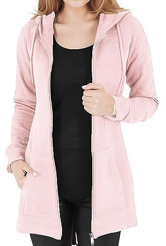 Tuopuda Sweat-Shirt Femme Sweat à Capuche Zippé Épais Hoodie Sport Hiver Manche Longue Manteau Grande Taille Coupe-Vent Gilet Long Automne avec Poches Zip Up Sweatshirts, Rose, XXL