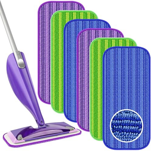 Reusable Mop Refill Pads for Flash Power Spray Mop, Microfibre Absorbing Wet Cloth Refills, Washable Powermop Pads for PowerMop & Any Type of Floor, 6 Pack