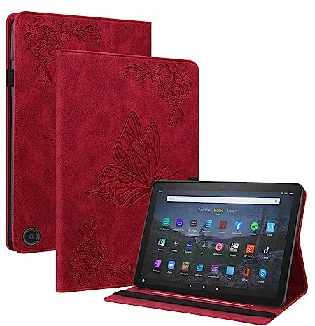 XFDSFDL® Protective Cover for Amazon Fire Max 11 (11 Inch) PU Leather Flip Case Big Butterfly Pattern with Built Stand Holster Wallet Shell Red