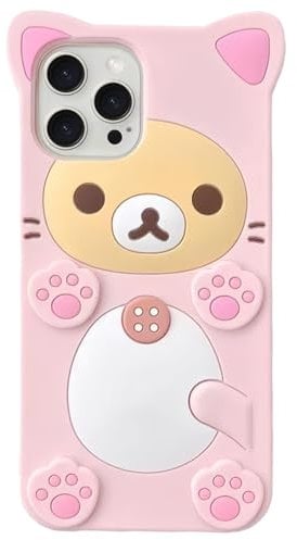 IAIYOXI 3D Cute Cartoon Bear Phone Case for iPhone 13 Pro - Fashionable and Stylish - Funny Pink Bear Design - Soft TPU Protective Case - Kawaii Silicone Cover for Women, Girls, and Kids