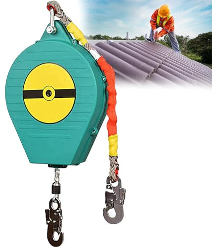 Dispositivo Anticaduta Retrattile, Cavo di Sicurezza Anticaduta con Gancio Autobloccante, Attrezzature Protezione Personale per Tetto e Lavoro Aereo - Carico: 150kg, Doppia Serratura(Size:10m)