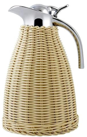 Jarra Térmica De Café De Acero Inoxidable, Jarra Aislada Al Vacío De Doble Pared, Jarra Térmica De Ratán, Para Almacenar Bebidas Frías Y Calientes Como Té, Jugo Y Café, Mantener El Agua D(Color:Beige)