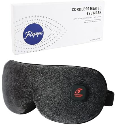 Heated Eye Mask, Warm Eye Compress, 3 Heat Levels Cordless Heated Eye Mask for Men Women, 1000mAh Rechargeable Battery, Detachable Design and Washable (Black)