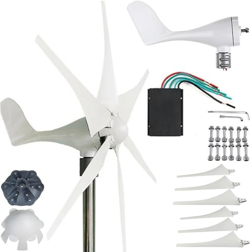 ZHOZHUT Windkraftgenerator 500W Windkraftanlage Generator 12V / 24V / 48V Mit 6 Flügeln Horizontaler Windkraftanlage, Windrad Stromerzeugung Mit Controller Für Den Hausgebrauch, Camping,500w,48V