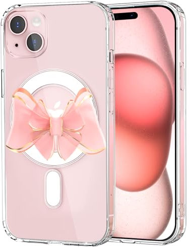 MAYCARI Magnetic Case for iPhone 14 Pro, Cute Clear Bow-1 Design Case Compatible with MagSafe, Slim Transparent Phone Cover for Girls Women Soft TPU Hard Back Protective Case for iPhone 14 Pro