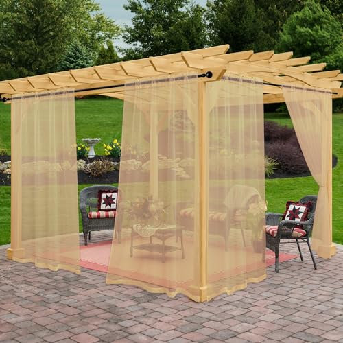 Awnmeow Rideaux transparents d'extérieur imperméables pour terrasse, 4 panneaux avec passe-tringle pour intérieur/extérieur – Voilage beige pour pergola, porche, cabane et tonnelle – 132 x 304 cm