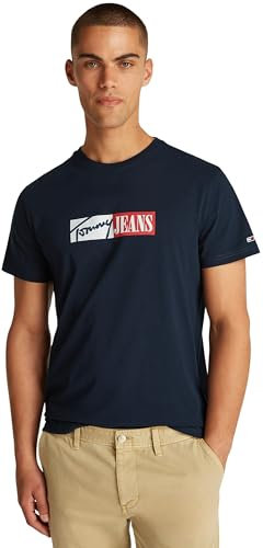 Tommy Jeans Men’s Slim Entry Graphic Long Sleeve Round Neck T-Shirt, Blue (Dark Night Navy), L
