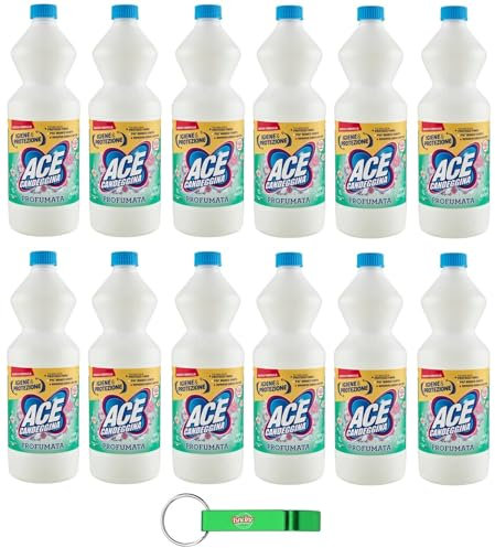 12x Ace Candeggina Profumata Casa & Bucato,igienizza superfici e bucato in profondità,1Lt + Portachiavi Beni Culinari in Omaggio