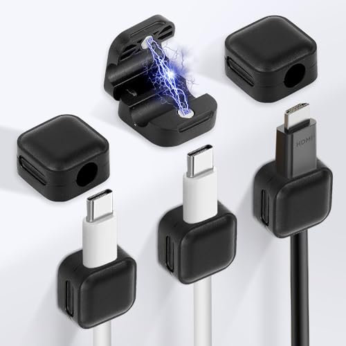 Roosea 6 Pack Soportes Magnéticos para Cables Clips Organizadores de Cables Magnéticos Autoadhesivos Clip de Cable Ajustable Organizador para Suministros de Oficina Hogar Pared Cable de Carga USB