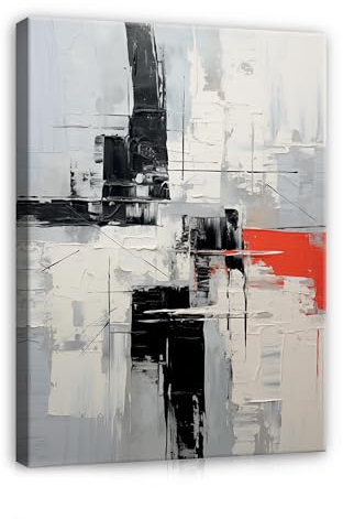 WallArena - Leinwand Bilder - Abstrakt Grau Schwarz Rot Kunst - 60x40 cm Leinwandbilder - Bild auf leinwand - Wandbild XXL groß Wandbilder für Wohnzimmer Schlafzimmer Wohnzimmerbilder Modern