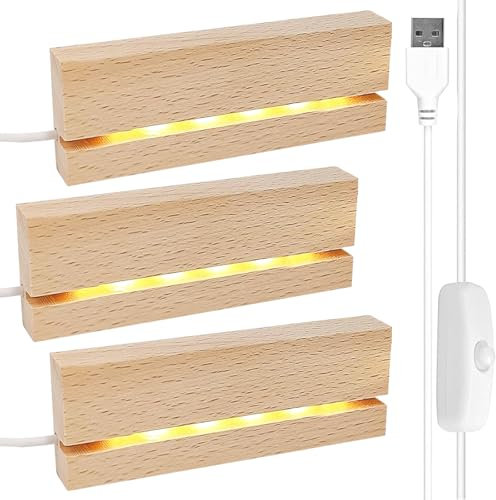 Led Sockel, 3 Stück LED Lichter Display Basis, Led Lichtsockel, Led Sockel Holz, Desktop LED Leuchten Sockel, Led Display Basis, Holz Beleuchtete USB-Lichtsockel, Rechteckig Holzsockel Display Ständer