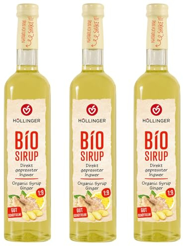 Höllinger Bio Sirop de gingembre - végétalien, bouteille en verre 3x500ml - piquant ardent