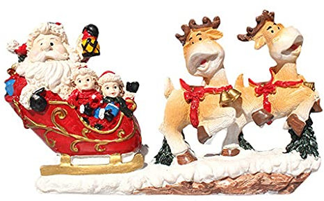 Weihnachtsmann im Schlitten mit Rentier, Statue aus Kunstharz, Weihnachtsdekoration